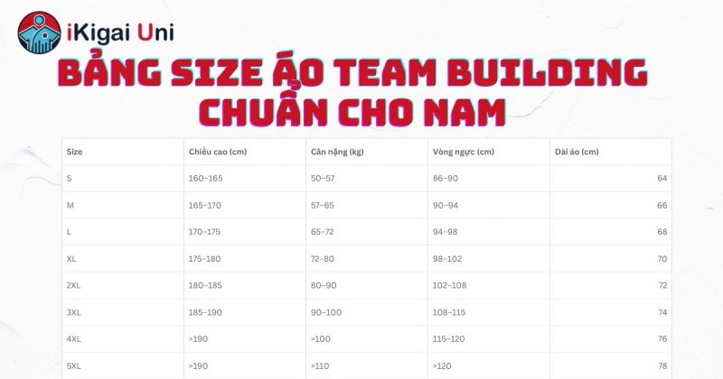 Bảng kích thước áo team building phù hợp cho nam