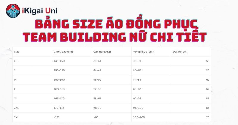 Bảng size áo đồng phục team building nữ