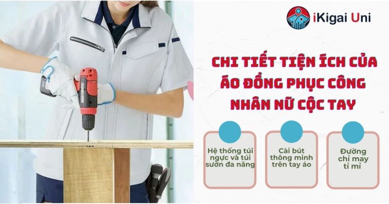Áo đồng phục công nhân cộc tay nữ đa năng, chất lượng cao Các chi tiết áo đồng phục công nhân cộc tay nữ