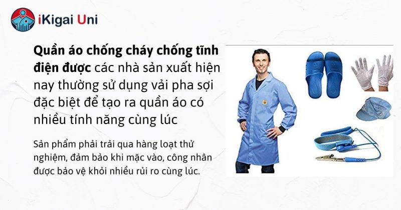 Quần áo chống tĩnh điện an toàn chuẩn JIS T8118 và IEC Kết hợp song song tính năng chống cháy và chống tĩnh điện trong đồng phục
