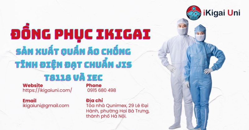 Quần áo chống tĩnh điện an toàn chuẩn JIS T8118 và IEC Ikigai sản xuất quần áo chống tĩnh điện tiêu chuẩn JIS T8118 và IEC